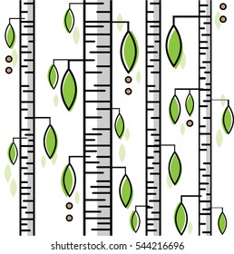 Abstract seamless pattern with summer birch and green leaves