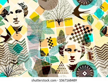 Abstract seamless pattern, surrealism style. Colorful wallpaper