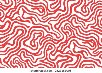 Um padrão abstrato e uniforme de linhas vermelhas e brancas em espiral.