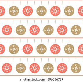 Abstract seamless pattern of swirls, circles and lines. Vector illustration.