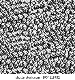 Resumen de un patrón sin fisuras con remolinos. Ilustración vectorial en blanco y negro dibujada a mano.