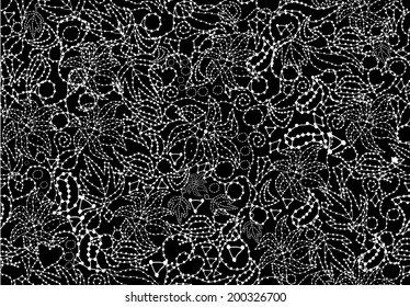 abstract seamless pattern: swirls, leaves,  waves.