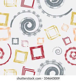 Abstract Seamless Pattern with  Swirls and Squares. Vector Illustration. 