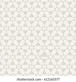 Abstract seamless pattern of symmetrically arranged triangles and diamonds. Modern stylish texture. Fashion design. Linear style. Symmetric composition. Vector background.