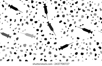 Abstract seamless pattern with syringe symbols. Creative leopard backdrop. Vector illustration on white background