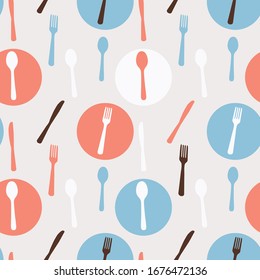 Abstract Seamless Pattern with tableware forks spoons and knives. Vector Illustration EPS10