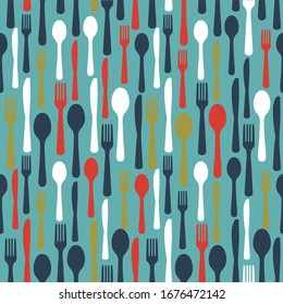 Abstract Seamless Pattern with tableware forks spoons and knives. Vector Illustration EPS10