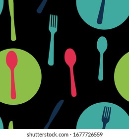 Abstract Seamless Pattern with tableware forks spoons and knives. Vector Illustration EPS10