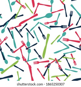 Abstract Seamless Pattern with tableware forks spoons and knives. Vector Illustration EPS10