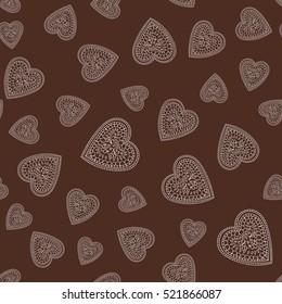 Abstract seamless pattern of tattoo henna hearts. Vector hearts for Valentines day