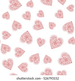 Abstract seamless pattern of tattoo henna hearts. Vector hearts for Valentines day