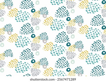 Abstract Seamless Pattern with Teal, Gold, and Gray Shapes on White Background
