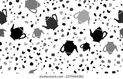 Abstract seamless pattern with teapots. Creative leopard backdrop. Vector illustration on white background