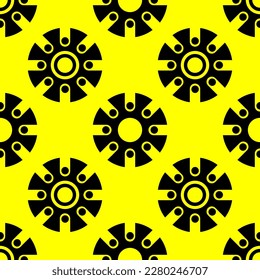 Abstract seamless pattern techno gear isolated on yellow background. Vector gears modern mechanism industrial concept. Technology gears background. 