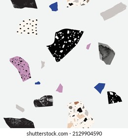 Resumen de un patrón impecable. Terrazzo, corte, textura pintada a mano, diseño acuarela. Elemento gráfico de medios mixtos.