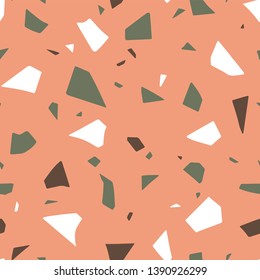 Abstract seamless pattern, terrazzo flooring texture. Vector colorful paper cut illustration. Trend modern design.