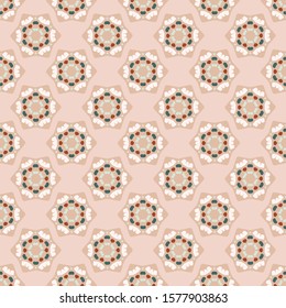 Abstract seamless pattern with terrazzo mosaic on beige background. Mediterranean antique background in flat style for Wallpaper, tile design, fabric, textile. Vector stock illustration