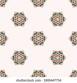 Abstraktes nahtloses Muster mit Terrazzo-Mosaik auf hellem Hintergrund. mediterraner antiker Hintergrund im Flachstil für Tapeten, Fliesendesign, Stoff, Textilien. Vektorgrafik