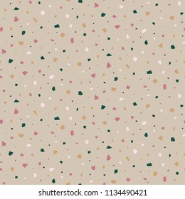 Abstract seamless pattern in terrazzo style. Natural colors. Vector background. Print for wallpaper, backdrop, fabric, etc.