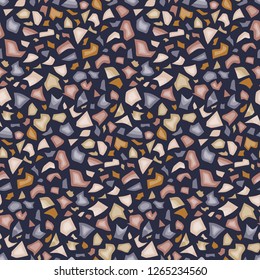 Abstract seamless pattern in terrazzo style. Modern  vector texture for wallpaper, backdrop, fabric, etc.