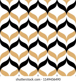 Abstract seamless pattern for textile and design. Modern geometric ornament of black and gold elements