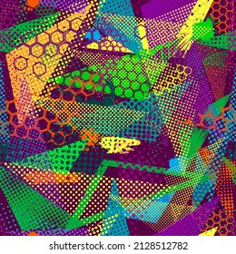 Abstract seamless pattern for textile. Wallpaper with neon lightning geometric elements for guys. Modern grunge background. pattern for boys and girls.