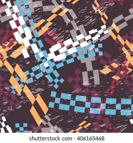 Abstract seamless pattern for textile. Wallpaper with bright geometric elements for guys. Modern grunge background. pattern for boys and girls.