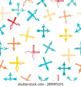 Abstract Seamless Pattern with Textured Arrows. Vector Background.