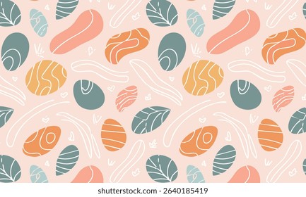 Abstract seamless pattern with textured botanical doodles