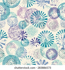 Abstract Seamless Pattern with Textured Circles. Vector.