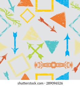 Abstract Seamless Pattern with Textured Geometric Elements. Vector Background. Hipster 