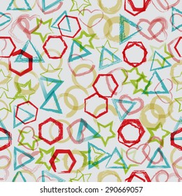 Abstract Seamless Pattern with Textured Geometric Elements. Vector Background.