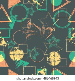 Abstract Seamless Pattern with Textured Geometric Shapes. Vector Background. 