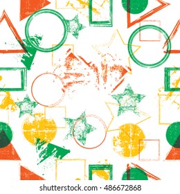 Abstract Seamless Pattern with Textured Geometric Shapes. Vector Background. 