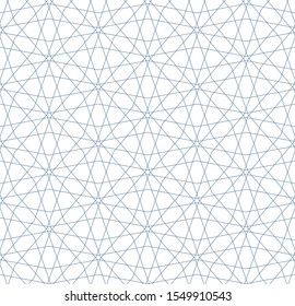 Abstract seamless pattern of thin blue lines on the white background. Vector illustration. Geometric linear texture.