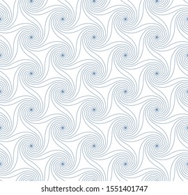 Abstract seamless pattern of thin blue curl lines on the white background. Vector illustration. Swirl linear texture.