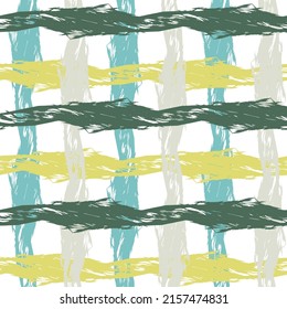 Abstract seamless pattern with thin colorful transparent intersecting lines. Traditional scottish ornament. English beige checkered background.