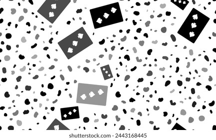 Abstraktes nahtloses Muster mit drei Pik-Spielkarten. Kreative Leoparden-Kulisse. Vektorgrafik auf weißem Hintergrund