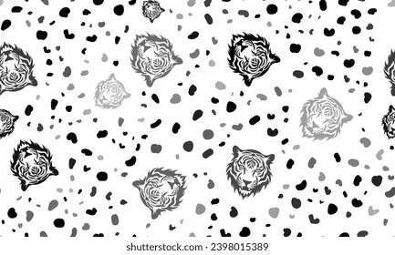 Abstract seamless pattern with tiger head symbols. Creative leopard backdrop. Vector illustration on white background