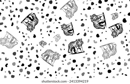 Abstract seamless pattern with tiger symbols. Creative leopard backdrop. Vector illustration on white background