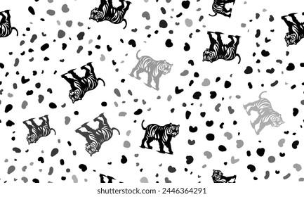 Abstract seamless pattern with tiger symbols. Creative leopard backdrop. Vector illustration on white background