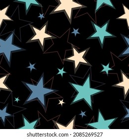 Abstract seamless pattern tile with bright colorful stars on dark blue background vector. stars seamless pattern full color on black background vector eps10 editable.