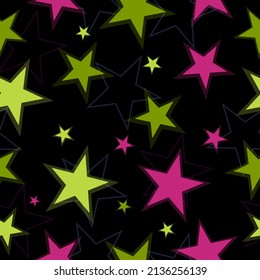 Abstract seamless pattern tile with bright colorful stars on dark blue background vector. stars seamless pattern full color on black background vector eps10 editable.
