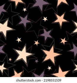 Abstract seamless pattern tile with bright colorful stars on dark blue background vector. bright starts, seamless vector background.