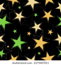 Abstract seamless pattern tile with bright colorful stars on dark blue background vector. bright starts, seamless vector background.
