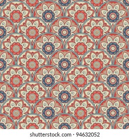 Abstract Seamless Pattern Tiled Flowers Within Circles