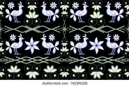 Abstract seamless pattern with traditional folk ornaments from Asia