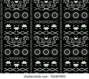 Abstract seamless pattern with traditional motifs from Asia and geometric elements, flowers, leaves 