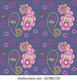 Abstract seamless pattern with traditional paisley ornament from India