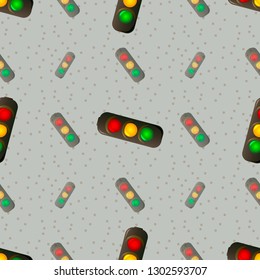 Abstract seamless pattern with traffic light. Vector illustration